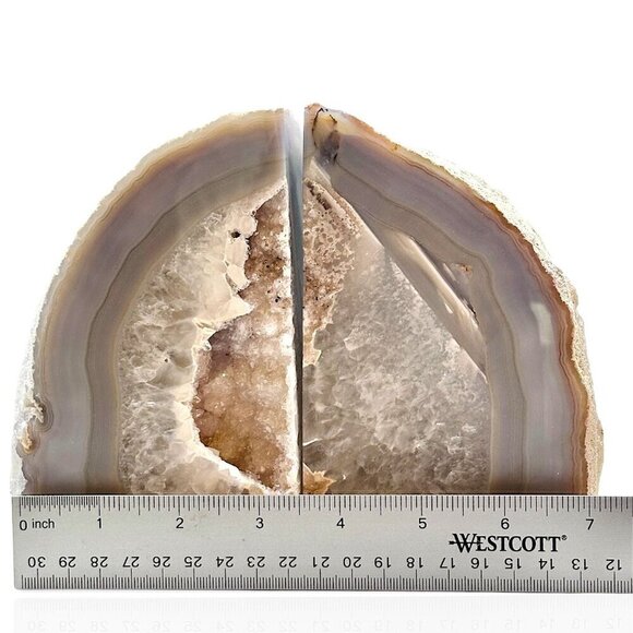 Agate Bookends Crystal Geode Center Natural Stone Book End Bookshelf Decor (FQ) - Picture 8 of 16